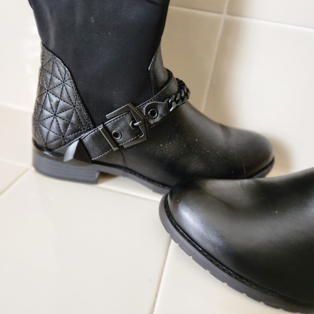 Atalina Black Chain Harness Knee High Riding Boots - Stretch Back Size 6.5 - Picture 6 of 15